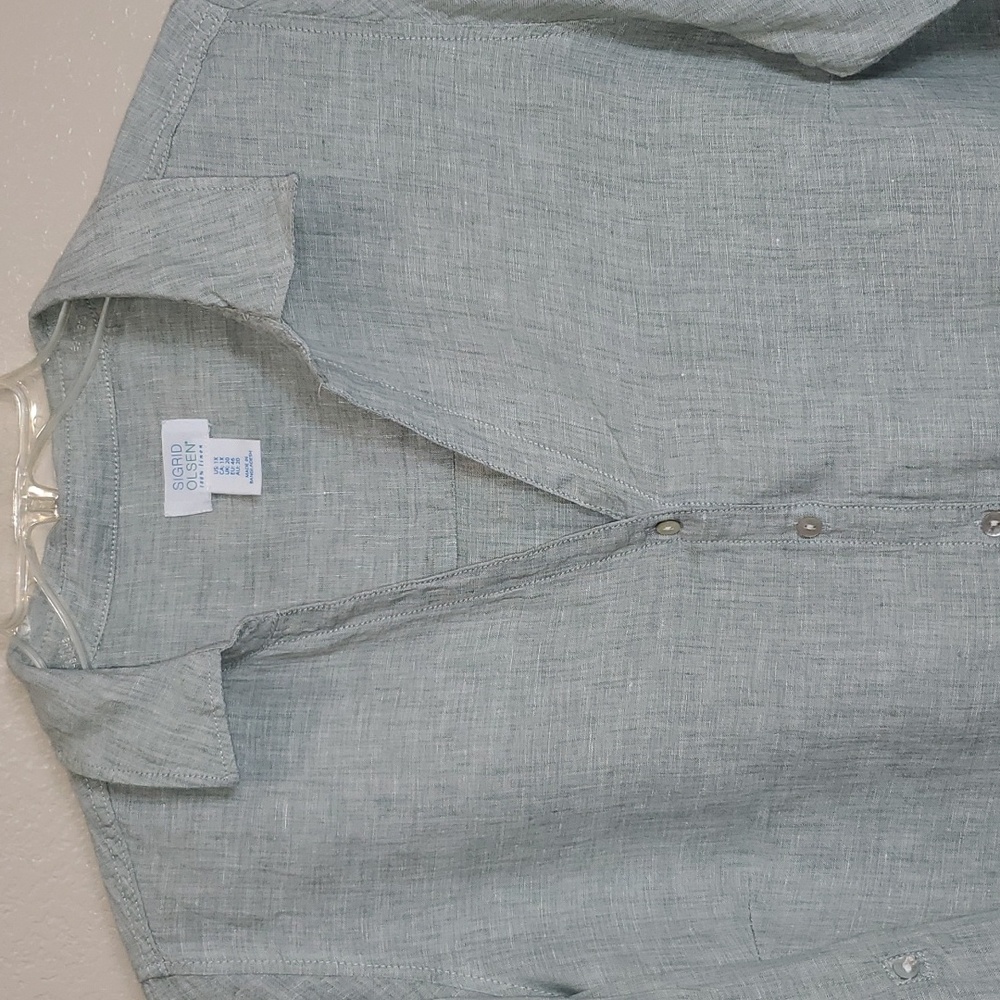 Sigrid Olsen 100% Linen Button Front Roll Tab Sle… - image 3